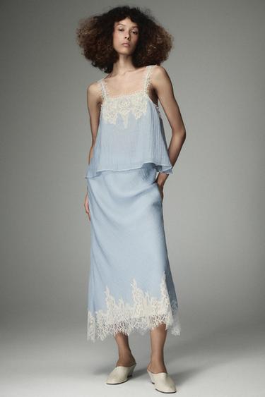 LACE MIDI SKIRT - Pastel blue by Zara