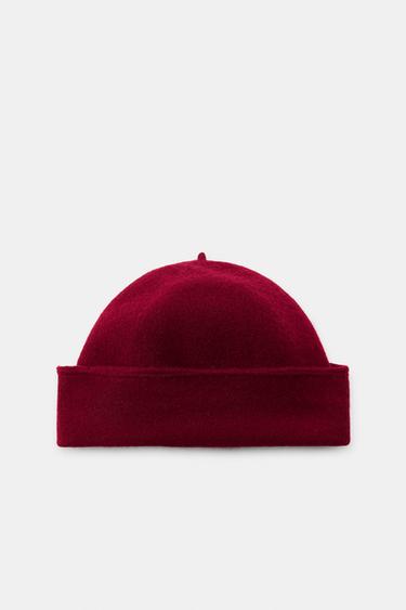100% WOOL BEANIE WITH TURN-UP BRIM - Burgundy by Zara