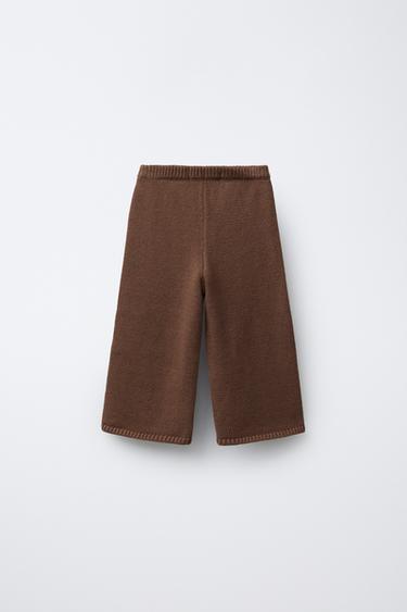 PANTALON EN MAILLE FLEURS BRODÉES - Chocolat de Zara - Image 1