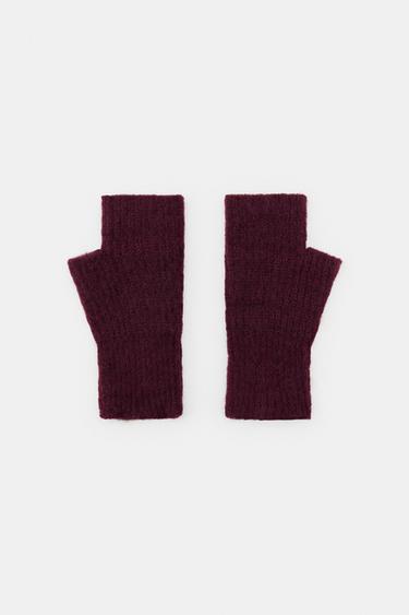 قفازات قصيرة محاكة - بورجندي الخاص بـ Zara