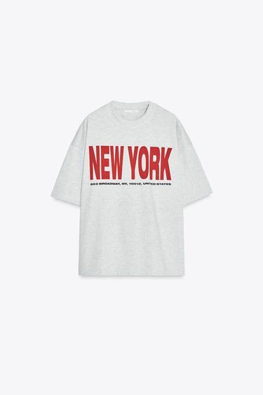 T-SHIRT WITH SLOGAN - Grey marl by Zara