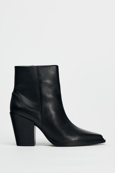 LEATHER HEELED ANKLE BOOTS - Black by Zara