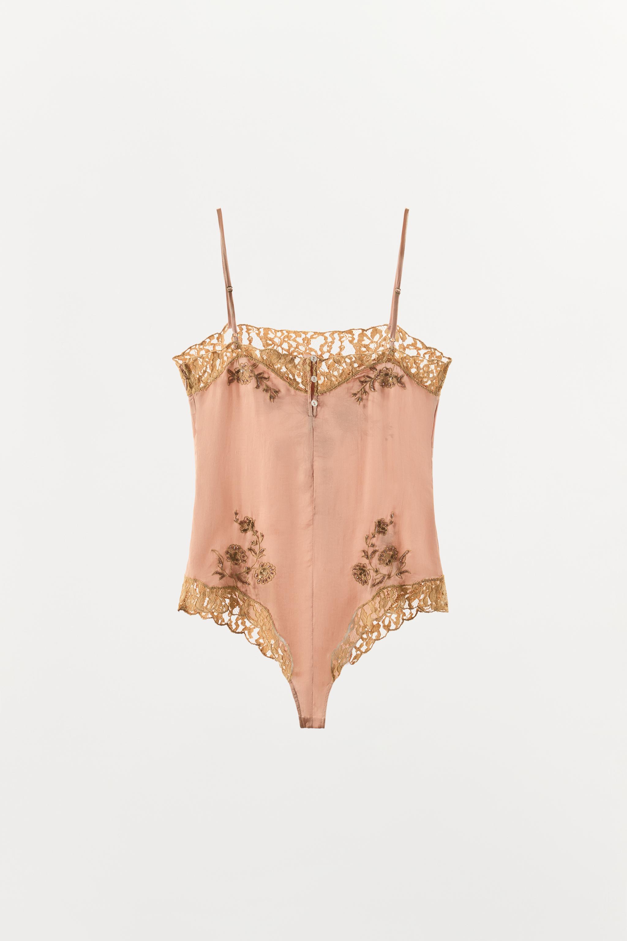 EMBROIDERED SATIN EFFECT BODYSUIT