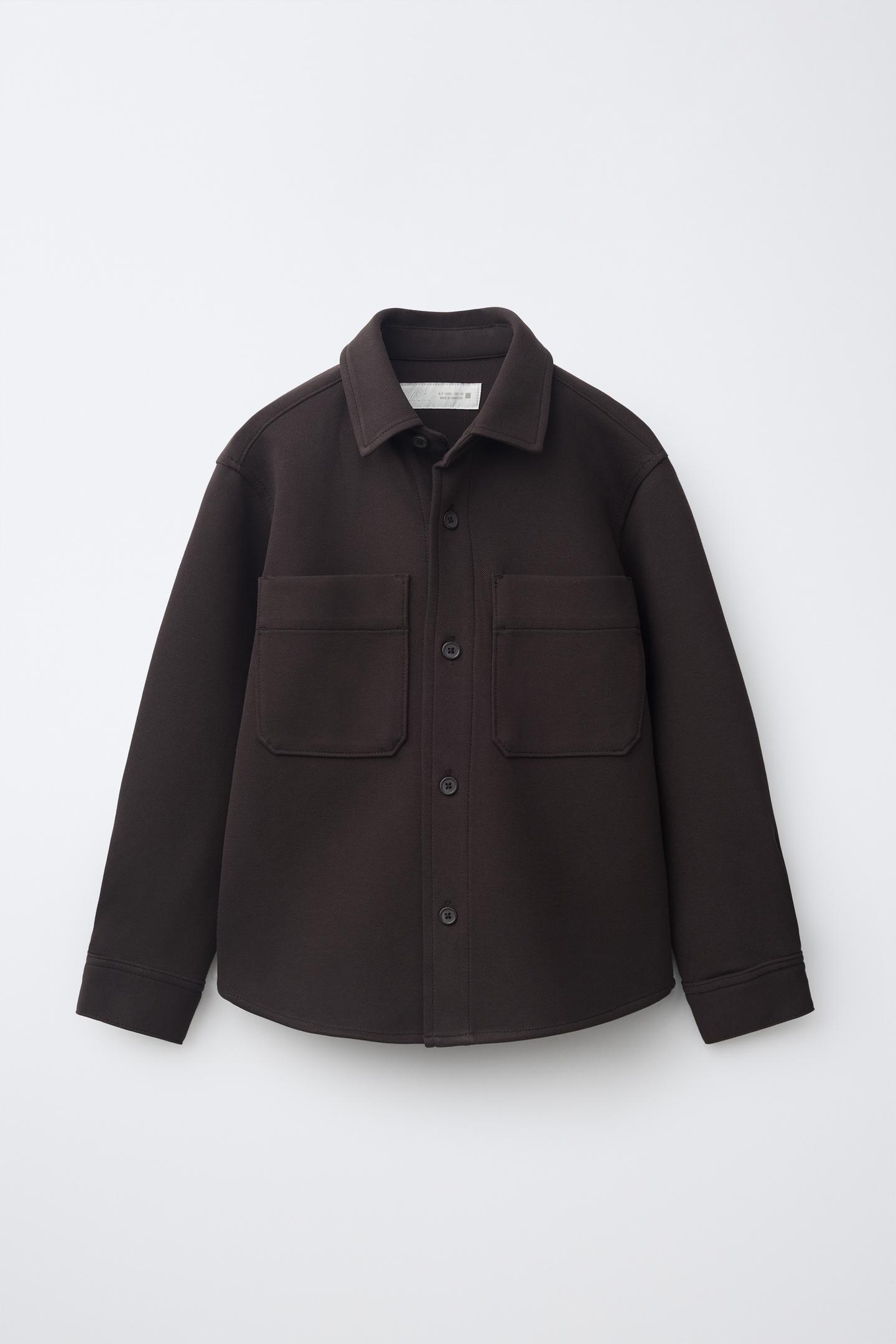 Детская рубашка Zara Comfort Pocket Overshirt, цвет: Шоколадный