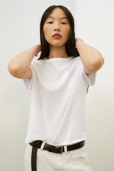 Zara COTTON SHORT SLEEVE T-SHIRT - White