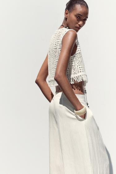 MACRAMÉ FRINGED WAISTCOAT - White by Zara - Image 3