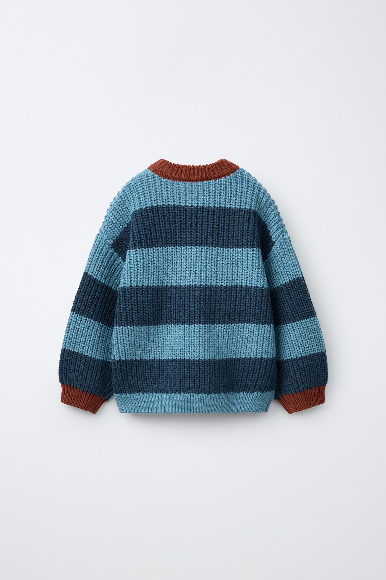 STRIPED KNIT SWEATER — Blue