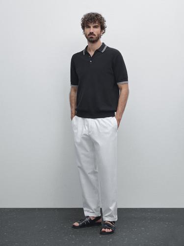 Zara 100% cotton knit polo shirt - Navy blue - Image 0