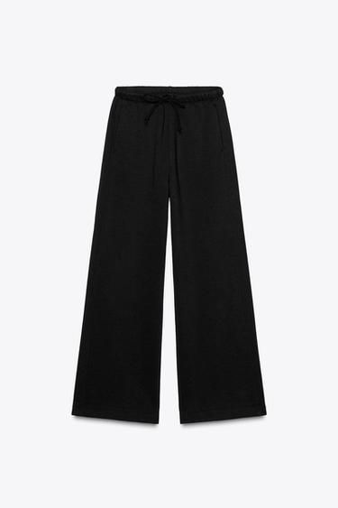 STRAIGHT-LEG PLUSH TROUSERS - Black by Zara