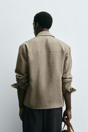 100% LINEN OVERSHIRT - Dark beige by Zara - Image 2