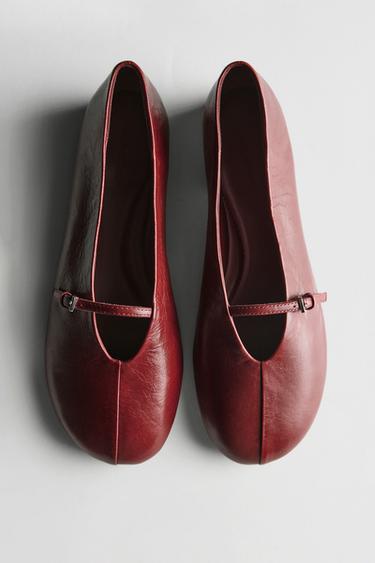 Zara Leather ballet flats with buckle - Red - Image 0