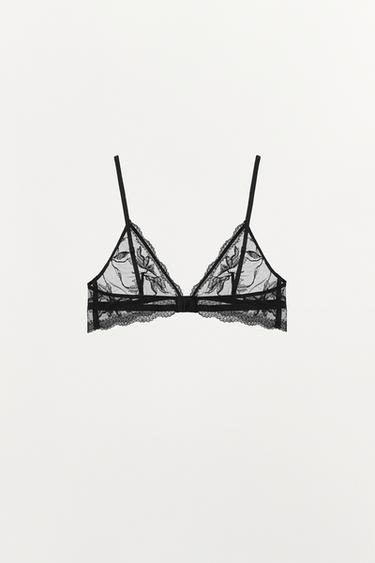 FLORAL EMBROIDERED TRIANGLE BRA - Black by Zara - Image 4