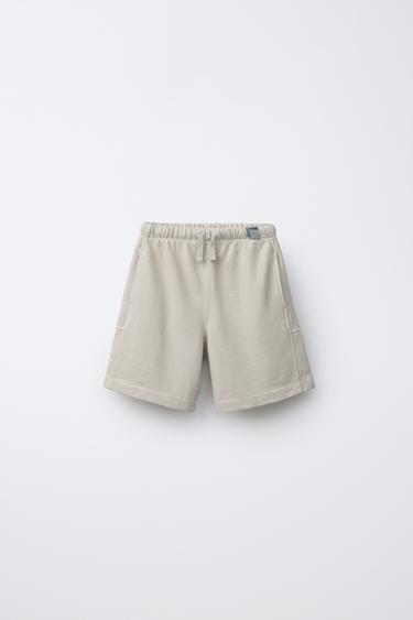 PLUSH BERMUDA SHORTS WITH LABEL - Sand by Zara