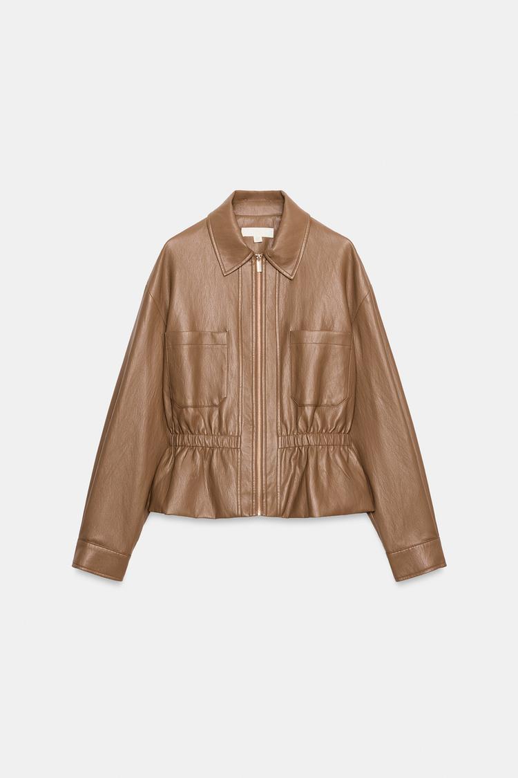 LEATHER EFFECT JACKET WITH ELASTICATED WAIST