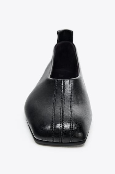 SQUARE TOE LEATHER BALLERINAS - Black by Zara - Image 2