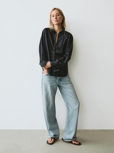 Camisa fluida satinada - Azul de Zara