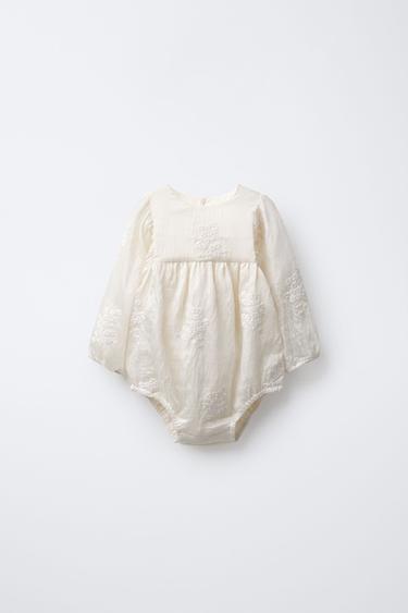Zara EMBROIDERED FLORAL ROMPER - Ecru - Image 0