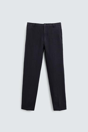Zara 100% LINEN PANTS - Navy blue