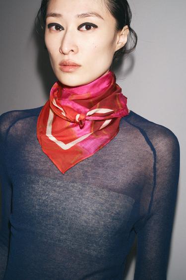 Zara POPPY PRINT MODAL SCARF - Red - Image 0