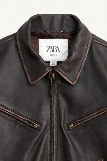 BLOUSON EN CUIR AVEC CEINTURE ÉDITION LIMITÉE - Marron foncé de Zara - Image 7