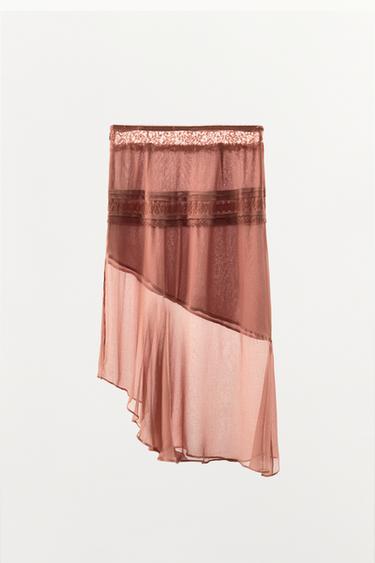 JUPE EN GEORGETTE DENTELLE - Rose de Zara - Image 5