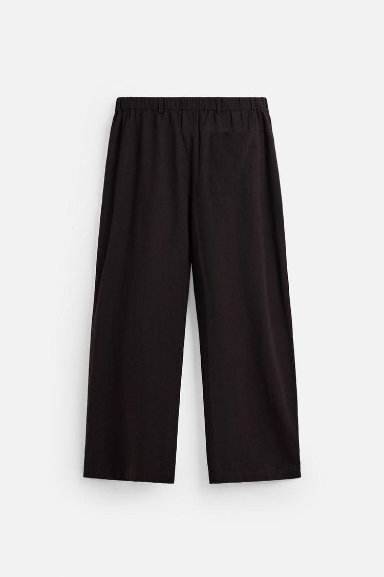 PLEATED COTTON - LINEN TROUSERS - Dark brown by Zara - Image 7