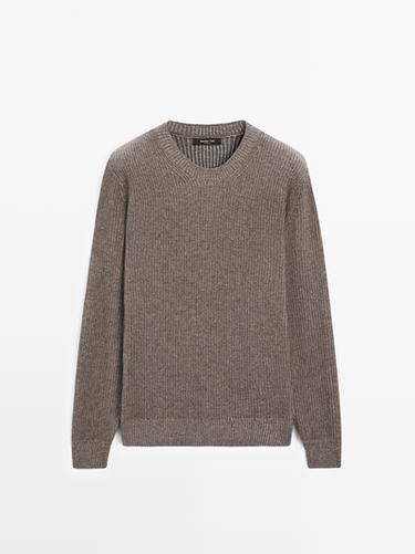 Pull col rond en laine mélangée - Vison de Zara