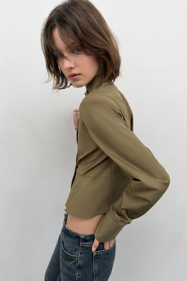 CHEMISE EN POPELINE À BOUTONS - Kaki foncé de Zara - Image 3