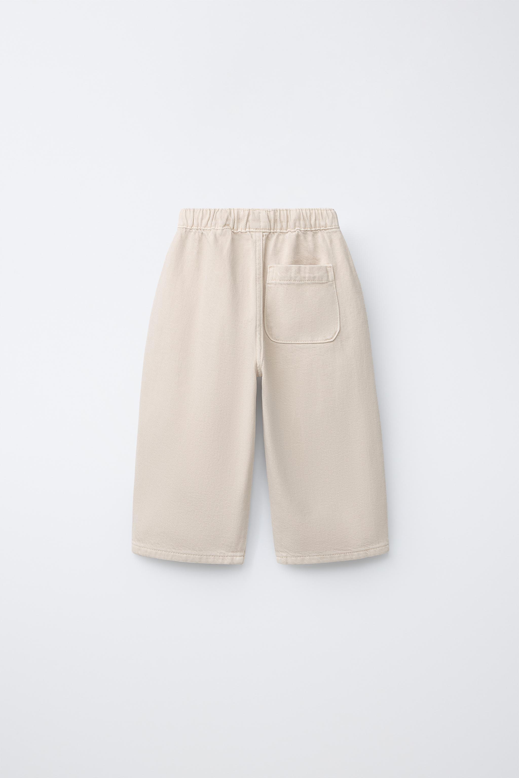STRIPED TIE-WAIST LOOSE JEANS — Light beige