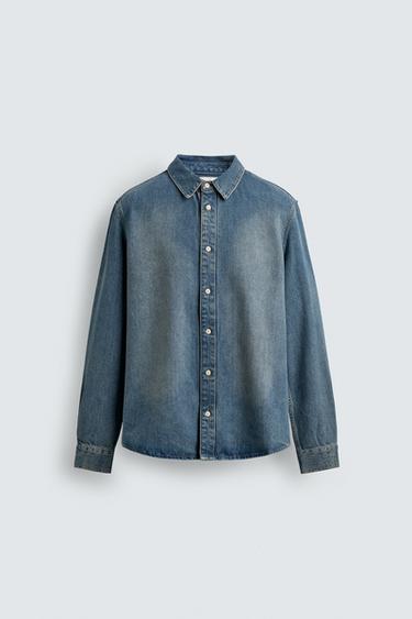 COTTON-LYOCELL DENIM OVERSHIRT - Mid-blue by Zara