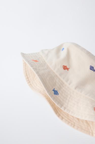 EMBROIDERED FISH BUCKET HAT - Ecru by Zara - Image 2