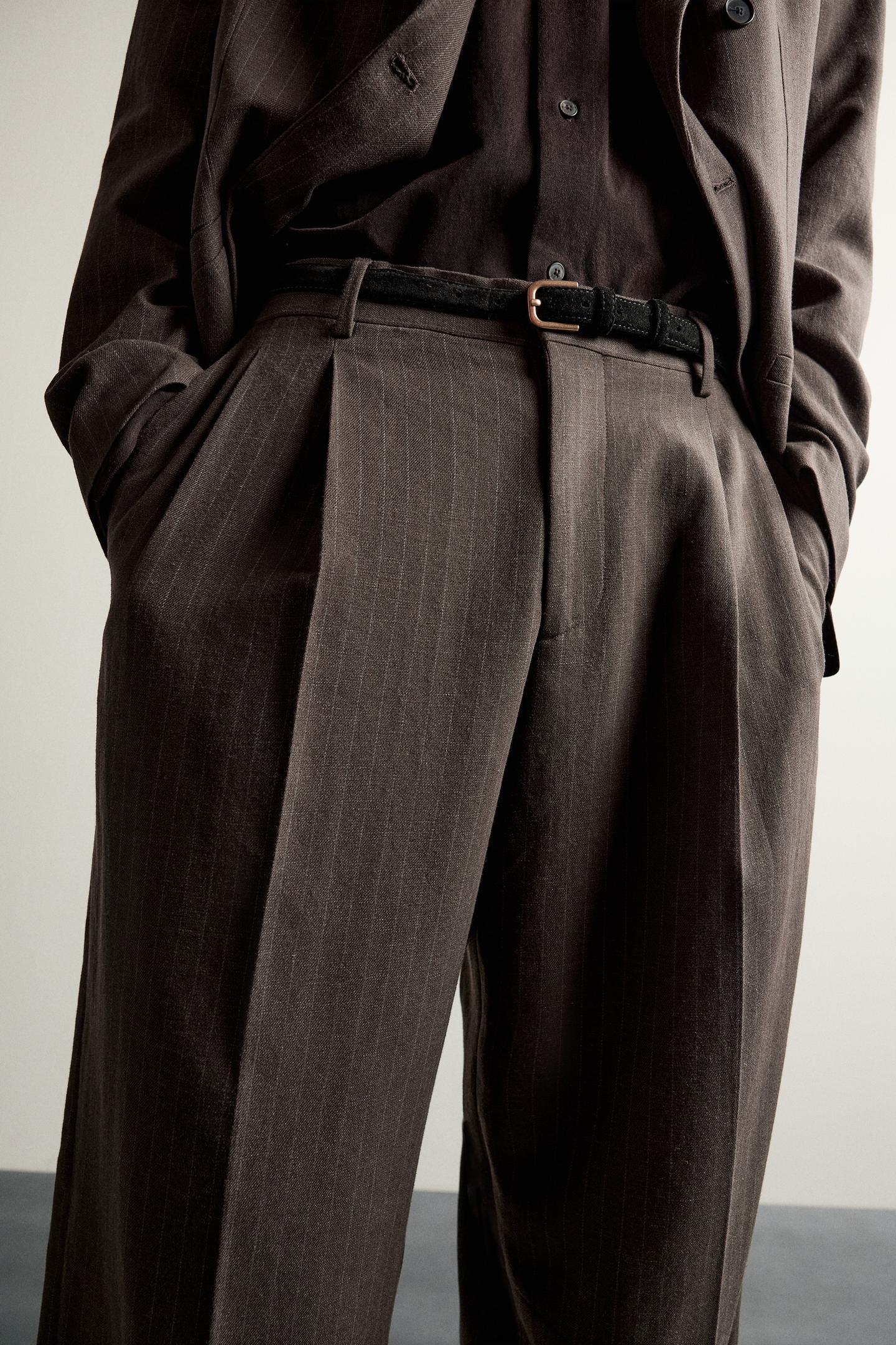 Мужские брюки Zara Pinstripe Pleated Suit, цвет: Коричневый — фото 6