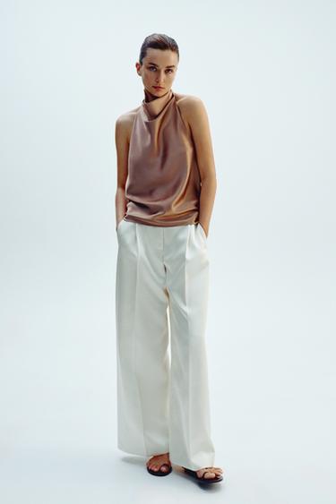 PANTALÓN SATINADO ANCHO - Crudo de Zara