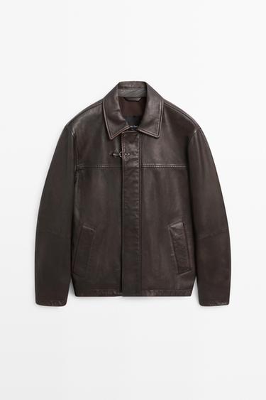 Nappa leather jacket with toggle details — Brown 1