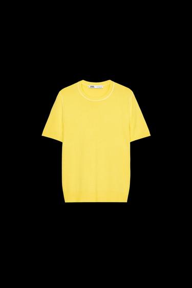 SHORT SLEEVE KNIT TOP WITH PIPING - Printed by Zara - Image 0