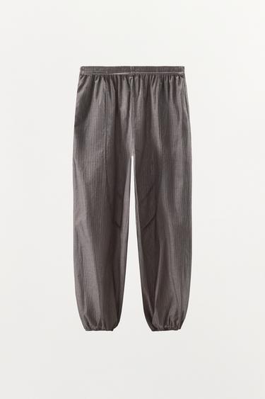 PANTALON RAYURES BOUFFANT AVEC CEINTURE - Gris de Zara - Image 5
