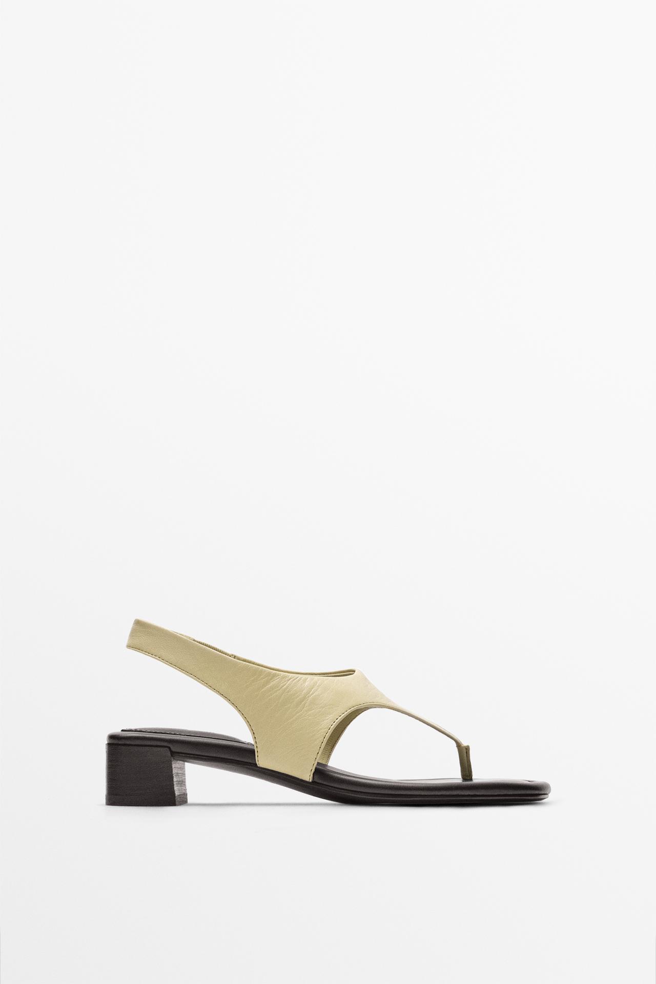 Leather sandals with block heel — Ecru