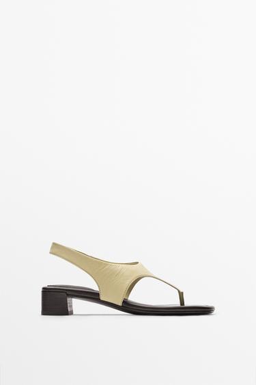 Leather sandals with block heel — Ecru 1