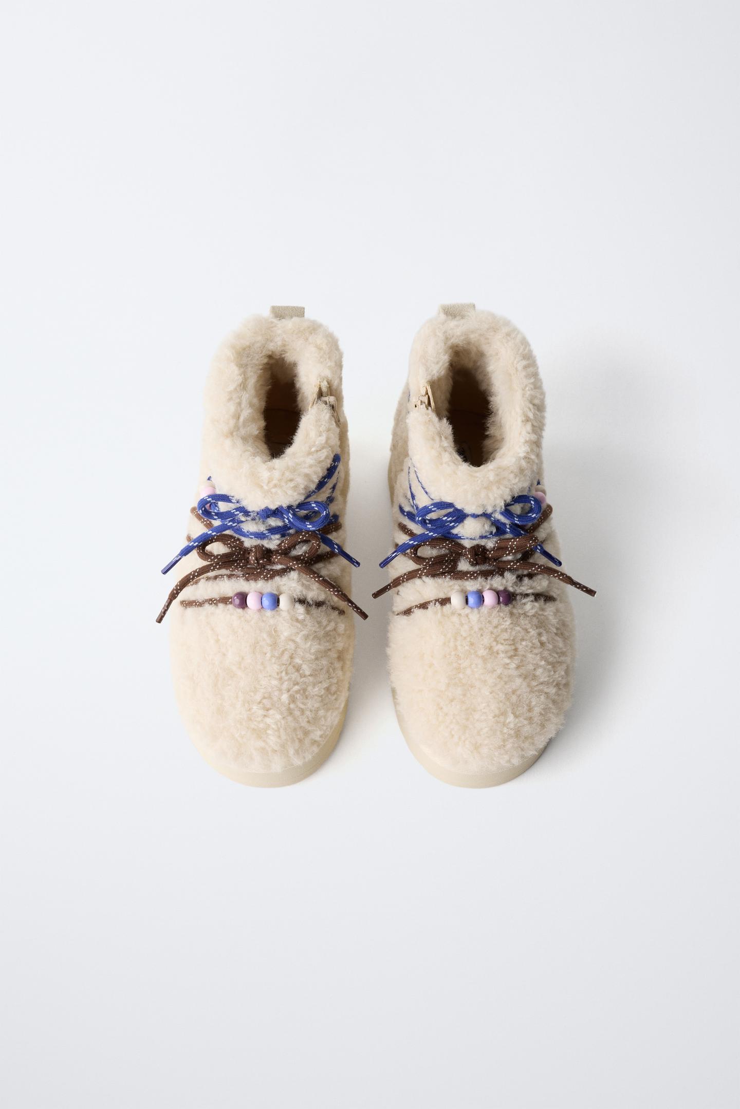 Детские ботинки Zara Shearling Charms Ankle, цвет: Молочный белый — фото 4