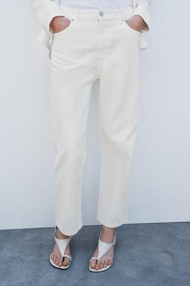 JEAN ZW COLLECTION DROIT TAILLE HAUTE CROPPED - Écru de Zara