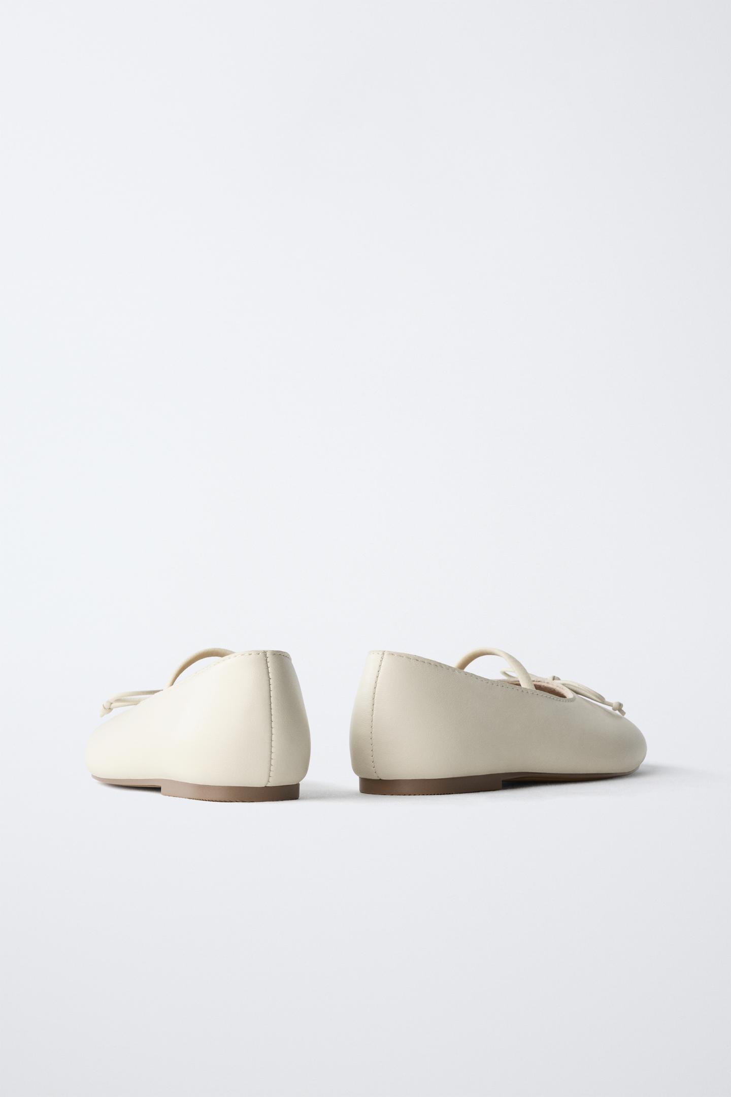 Детские балетки Zara Leather Bow Ballet Flats, цвет: Белый — фото 5