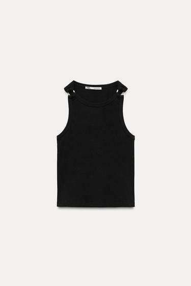 Zara RING STRAP RIB SHIRT - Black
