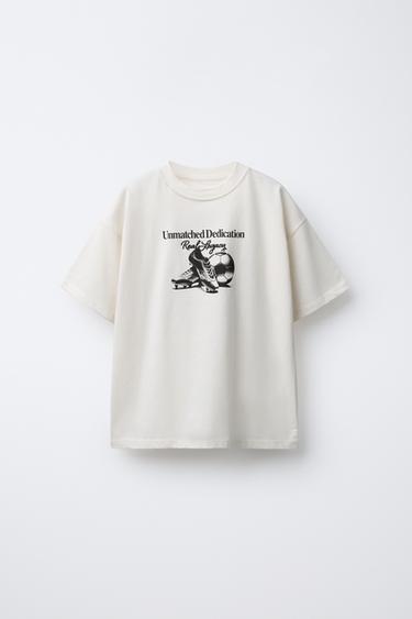 Zara FOOTBALL PRINT T-SHIRT - Ecru