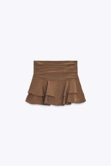 FALDA PANTALÓN VOLANTES - Marrón chocolate de Zara