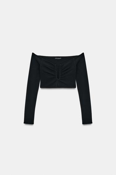 LONG SLEEVE CROPPED TOP - Black by Zara - Image 3