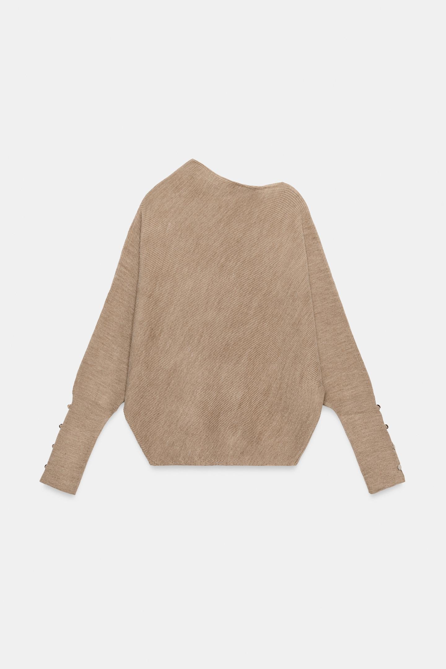 Женский свитер Zara Asymmetric Knit Jumper, цвет: Песочный / Меланжевый — фото 7