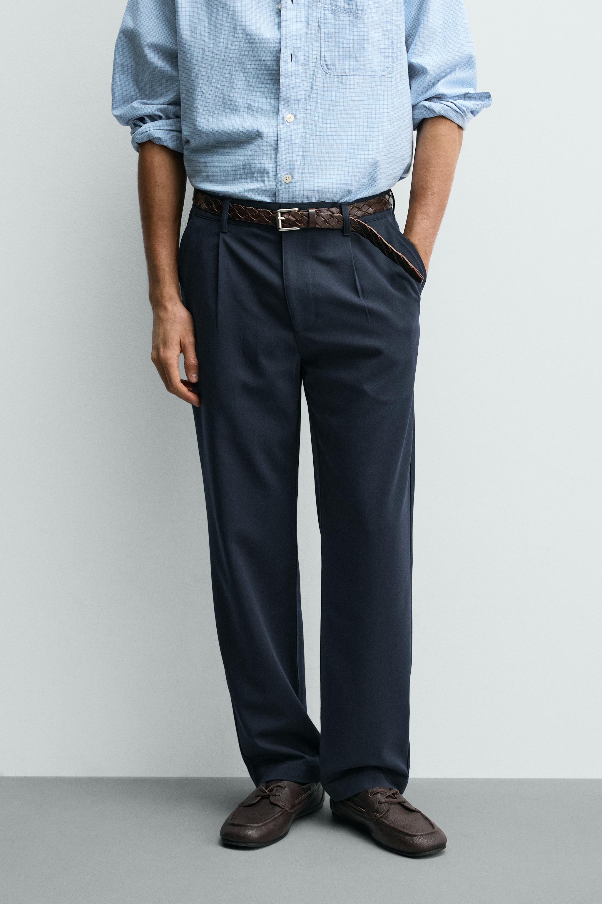 STRAIGHT FIT STRETCH PANTS — Navy blue