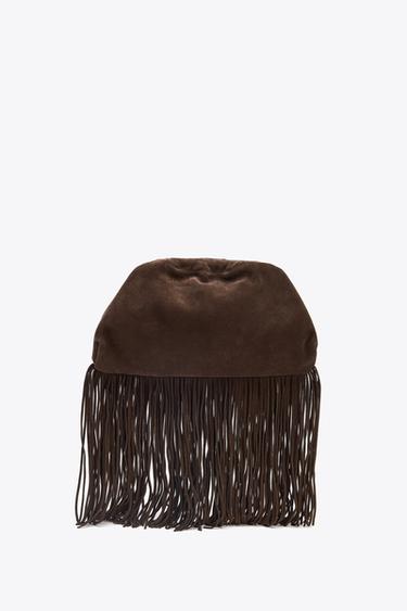 Zara SPLIT LEATHER HANDBAG - Brown