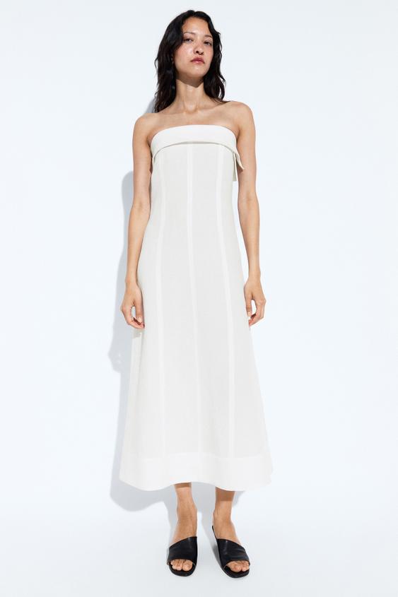 zarah strapless high slit midi dress Zara Strapless Midi Dress