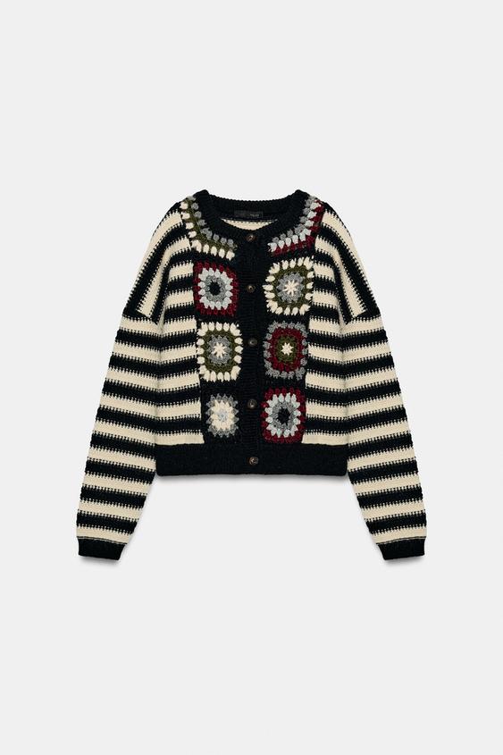 CROCHET STRIPED CARDIGAN - Multicoloured by Zara - Image 0